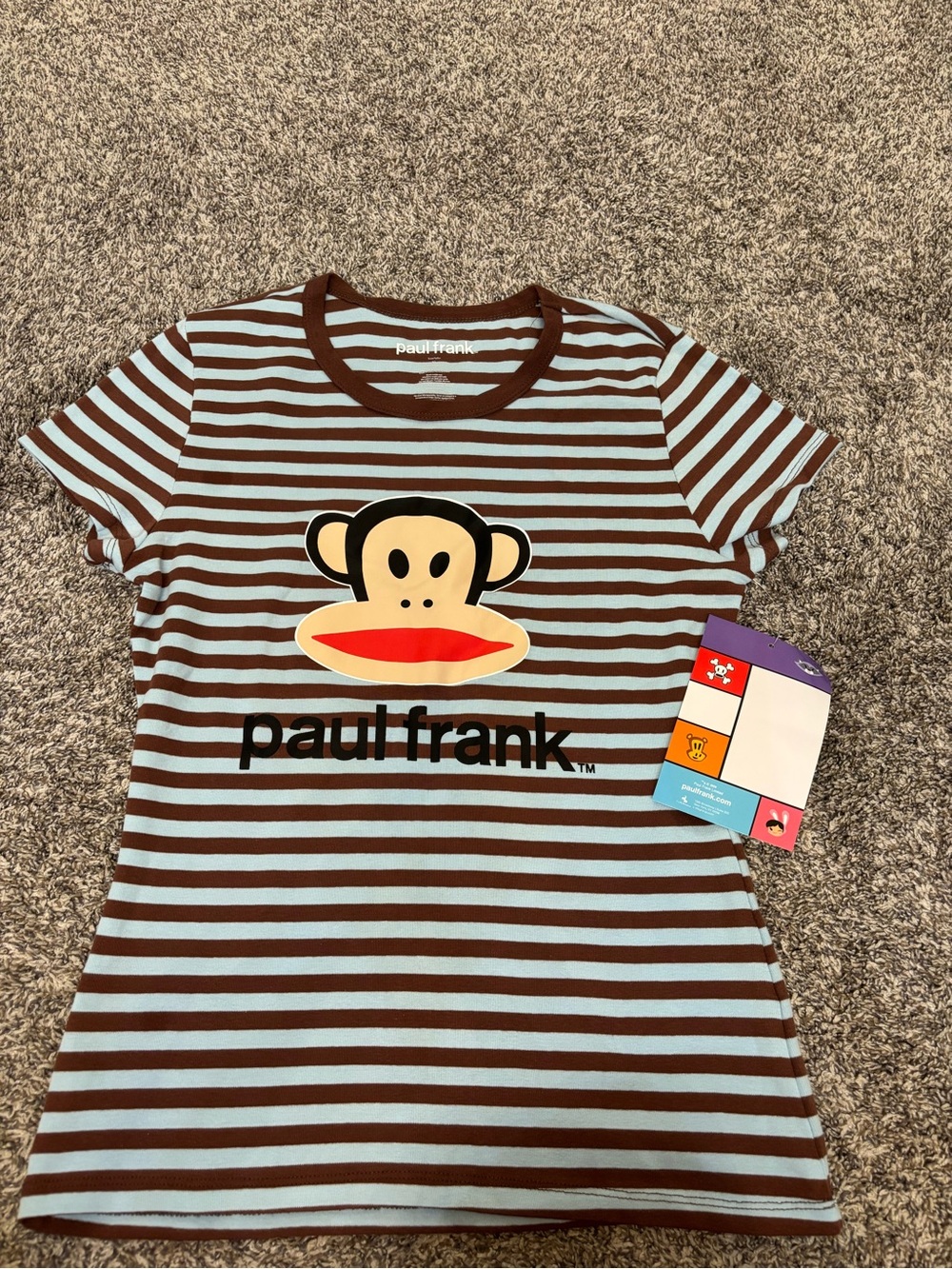 Paul Frank women’s Striped tee - Light Blue & Brown Sz XL